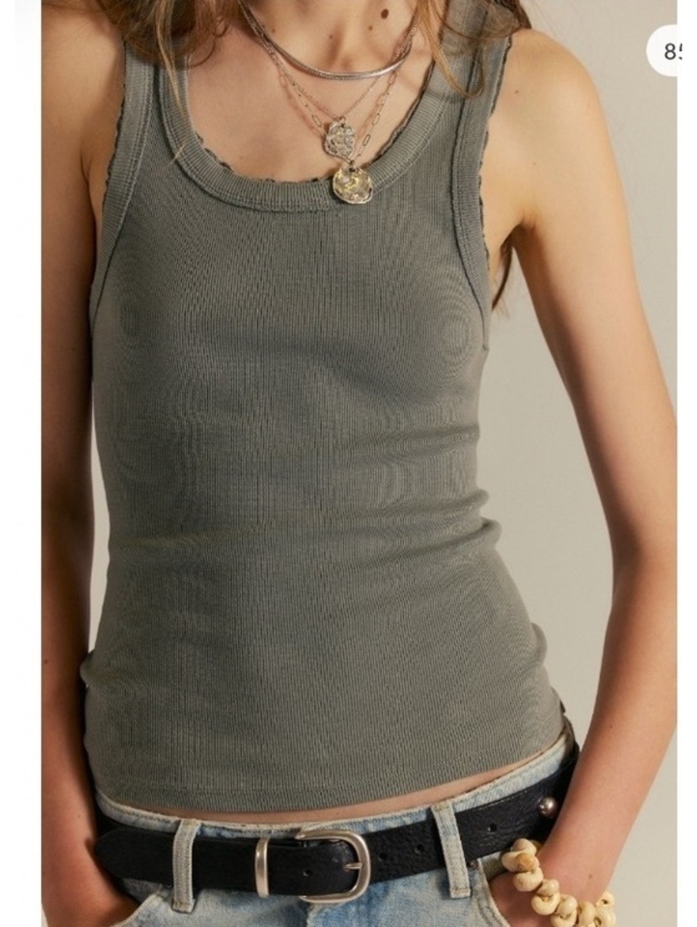 Free People We the Free sage green Rowan lace trim ribbed tank XS